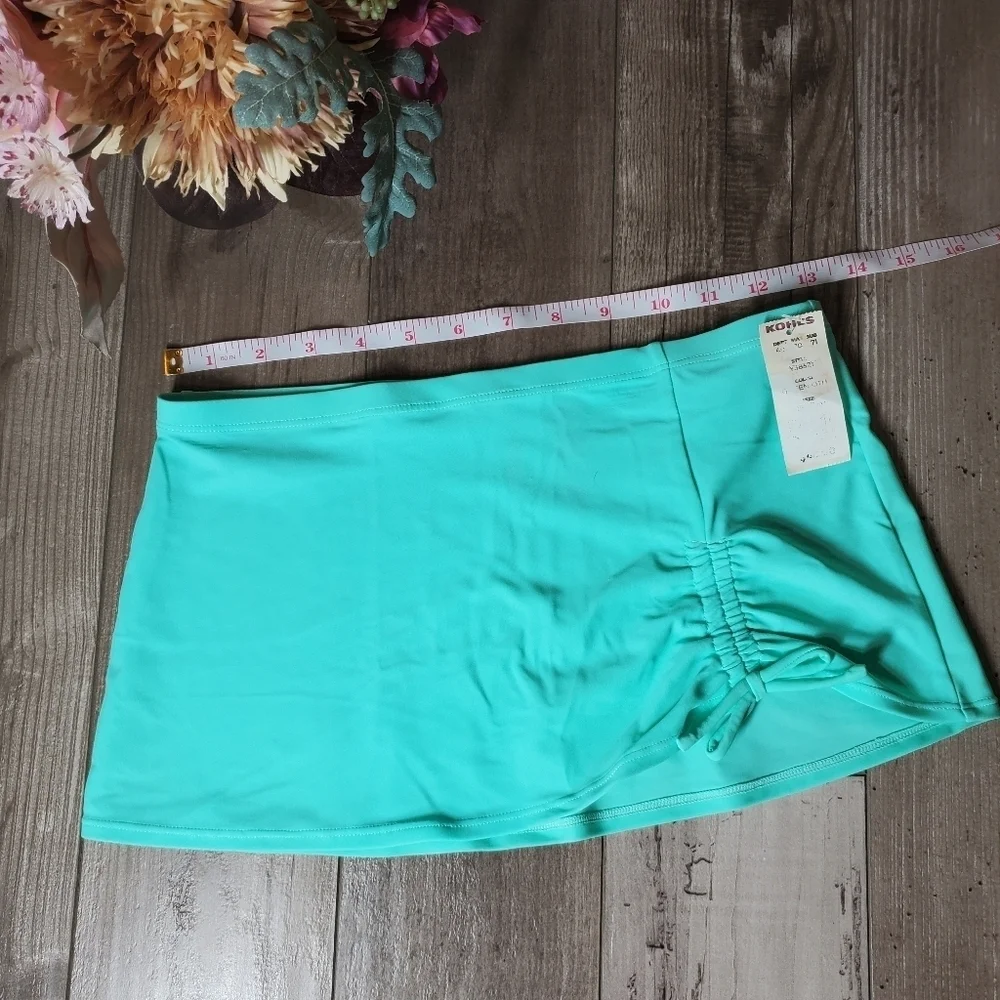 NWT ZEROXPOSUR Girl’s Turquoise Ruched Swim Skirt Coverup M 10 / 12
